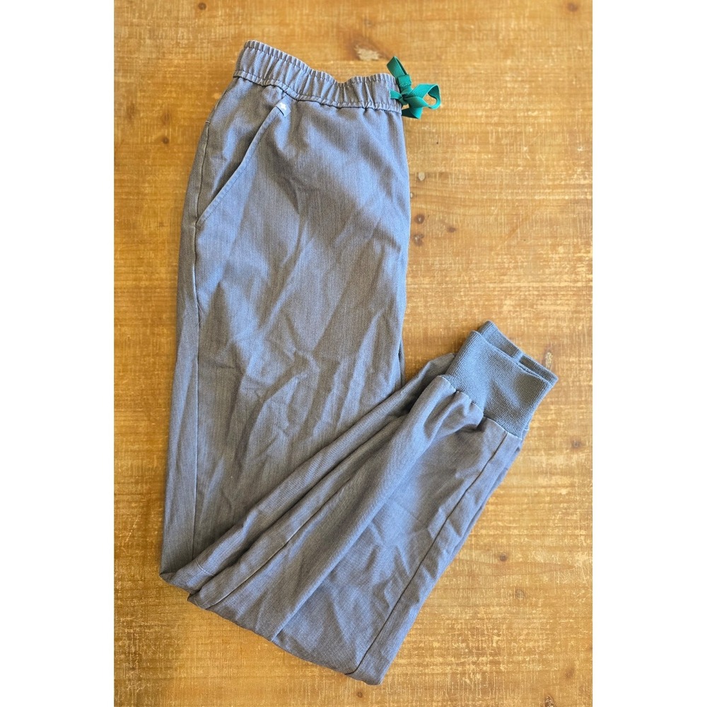 Figs Women's Gray Jogger Scrub Pants with Teal Drawstring